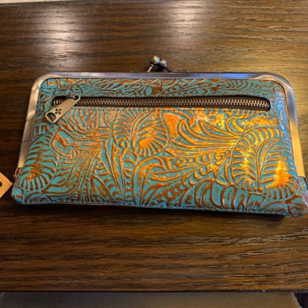 NWT Patricia Nash Everly Turquoise and Gold Clutch